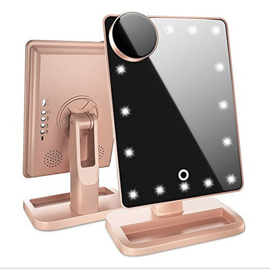 Miroir de maquillage à écran tactile avec 20 lumières LED, haut-parleur Bluetooth pour musique et miroirs grossissants 10X.